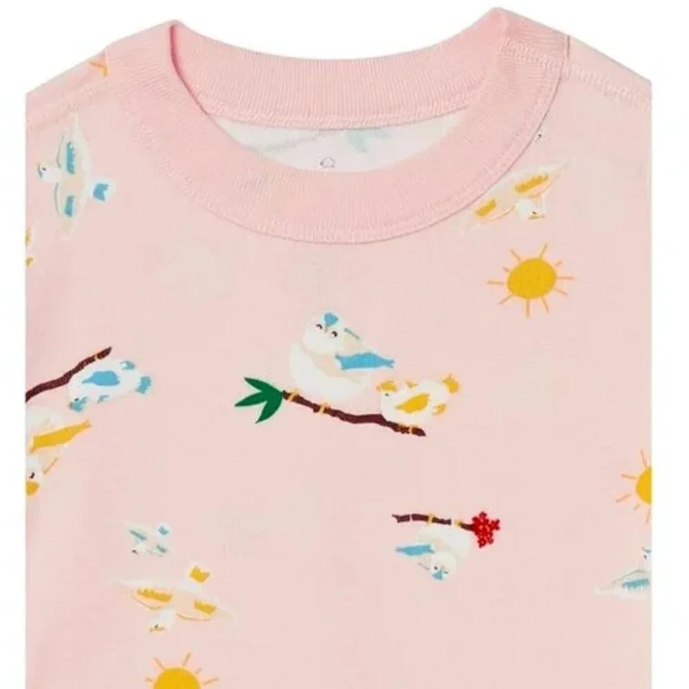 Hanna Andersson Girls Short Sleeve Organic Bird Print Pajamas Set